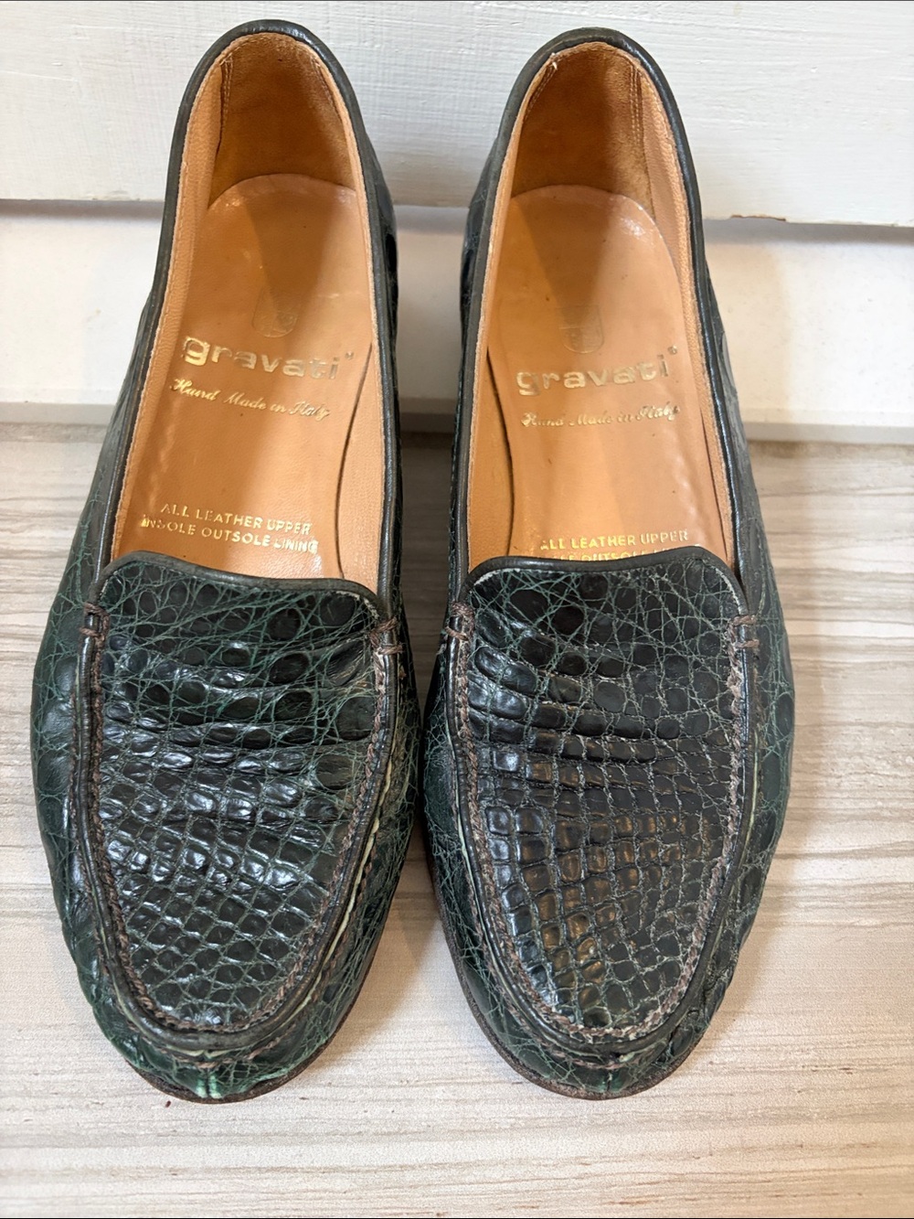 Gravati Vintage Green Alligator Leather Loafers